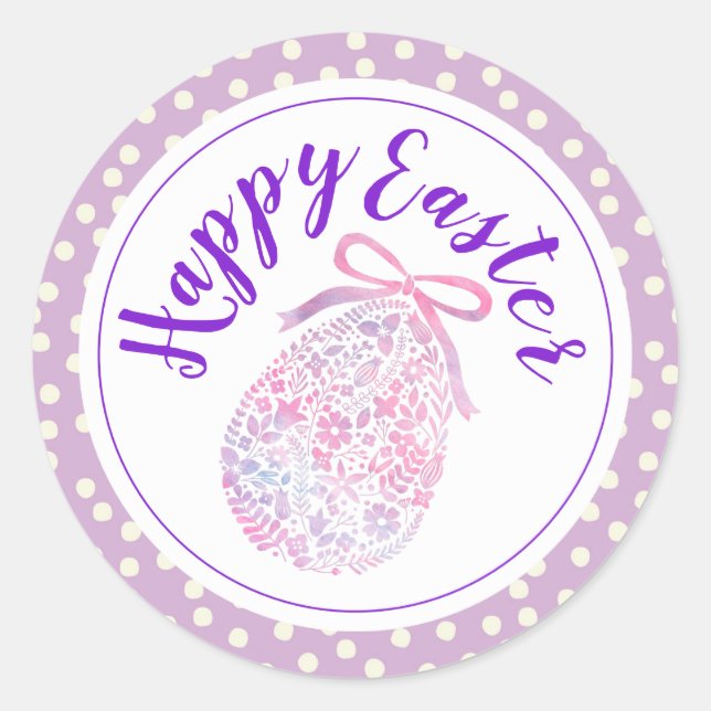Sticker Rond Joyeux Pâques | OEufs à points Polka aquarelle (Devant)