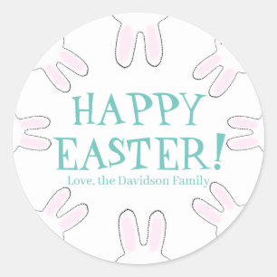 Sticker Rond Joyeux Pâques turquoise blanc coutume coutume cou