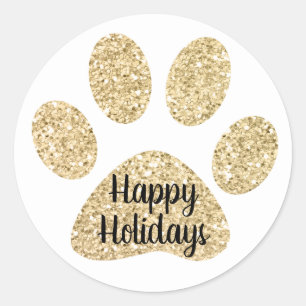 Sticker Rond Joyeux Parties scintillant de l'or des Vacances Cu