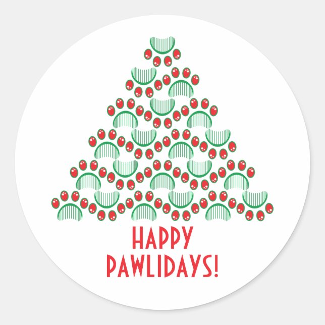 Sticker Rond Joyeux pawlidays, empreinte de patte formant arbre (Devant)