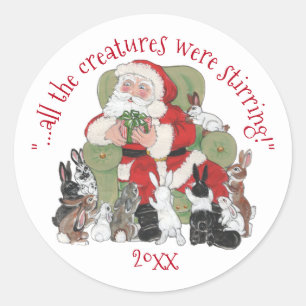 Sticker Rond Joyeux Père Noël, lapin lapin animal de compagnie 