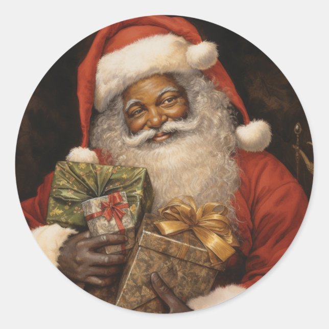 Sticker Rond Joyeux Père Noël Noir : Esprit de Fête (Devant)