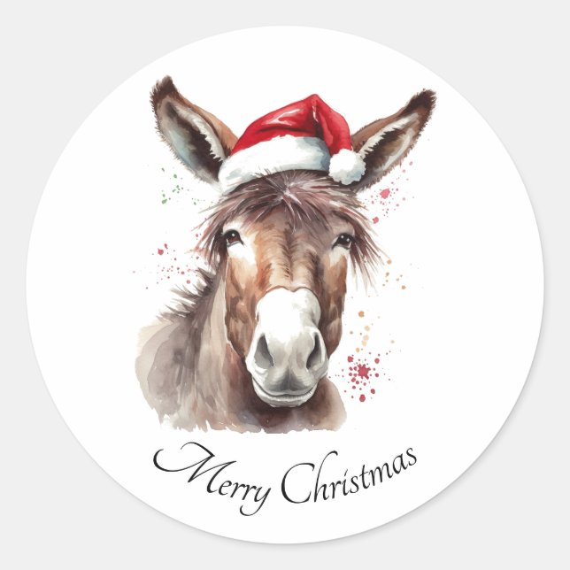 Sticker Rond Joyeux petit âne de Noël, coutume (Devant)