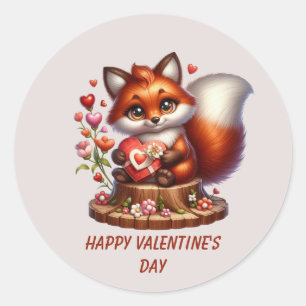 Sticker Rond Joyeux petit renard de la Saint-Valentin 