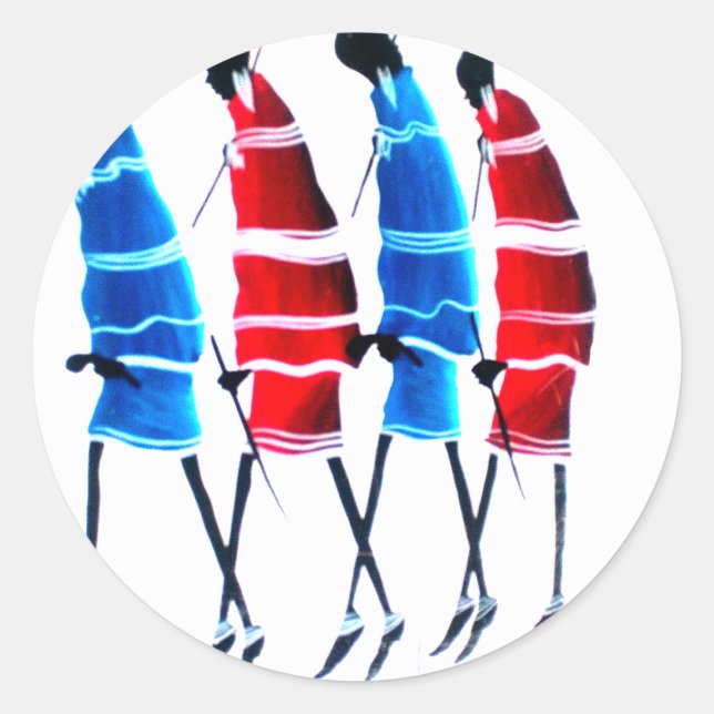 Sticker Rond Joyeux peuple Massaï Guerriers Marcher Art Imprime (Devant)