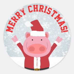 Sticker Rond Joyeux Piglet de Noël