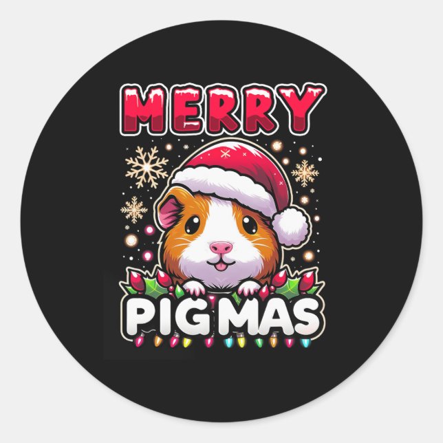 Sticker Rond Joyeux Pigmas Drôle Noël Guinée Pig Lover (Devant)