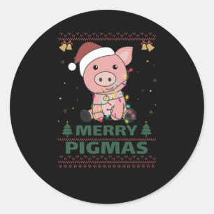 Sticker Rond Joyeux Pigmas Funky Pig Christmas Pun