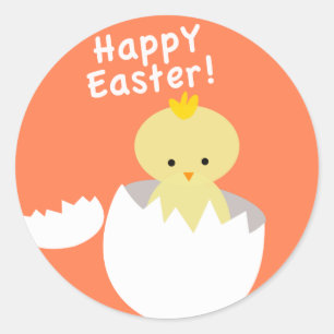Sticker Rond Joyeux poussin d'éclosion de Pâques