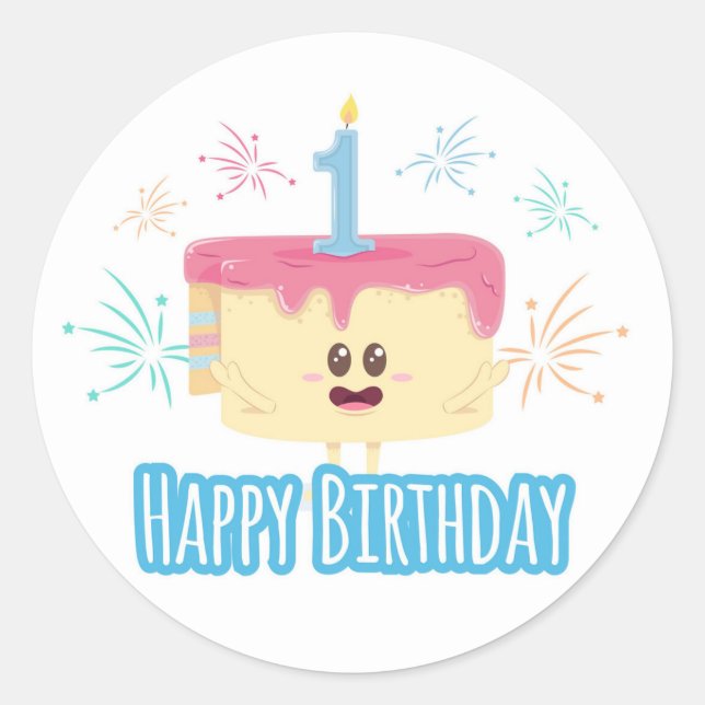 Sticker Rond Joyeux premier anniversaire (Devant)