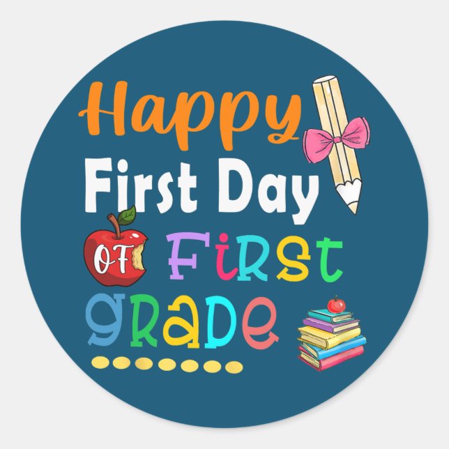 Sticker Rond Joyeux premier jour de l'école 1ère année enseigna (Devant)