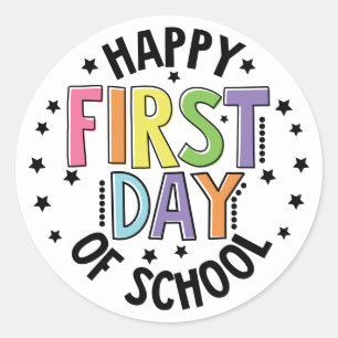 Sticker Rond Joyeux Premier Jour De L'École Enseignant Éducatio