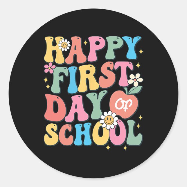Sticker Rond Joyeux premier jour de l'école enseignant garçons  (Devant)