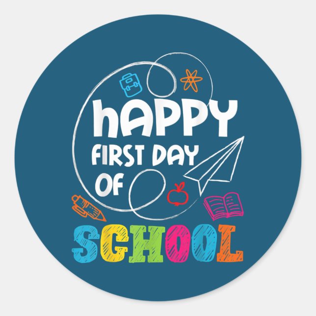 Sticker Rond Joyeux Premier Jour De L'Enseignant Étudiant (Devant)
