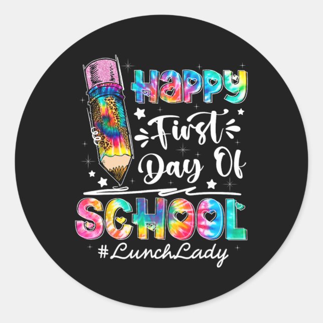 Sticker Rond Joyeux Premier Jour De L'Équipe De L'École Déjeune (Devant)