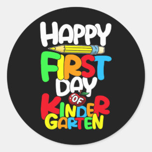 Sticker Rond Joyeux Premier Jour D'Enseignant De La Maternelle 