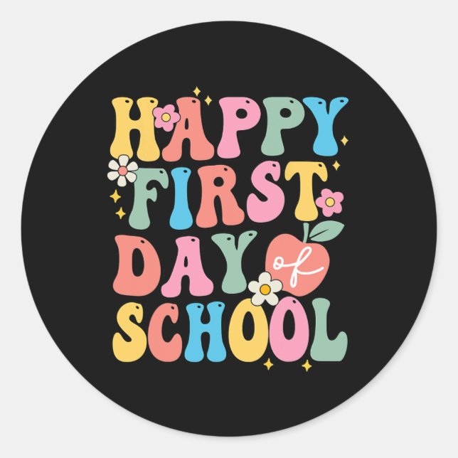Sticker Rond Joyeux Premier Jour D'Enseignants À L'École Enfant (Devant)