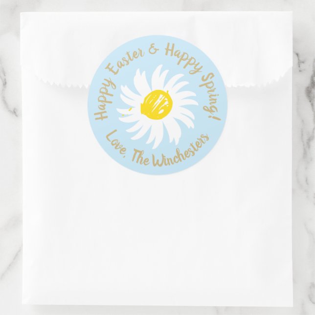 Sticker Rond Joyeux Printemps de Pâques bleu pâle mignon script (Sac)