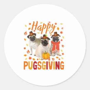 Sticker Rond Joyeux Pugsgiving mignon Thanksgiving Carlin Chien