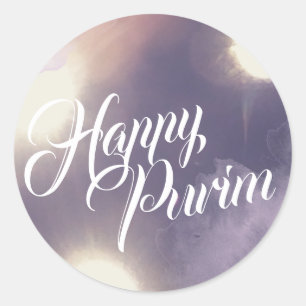 Sticker Rond Joyeux purim en étincelle et pourpre