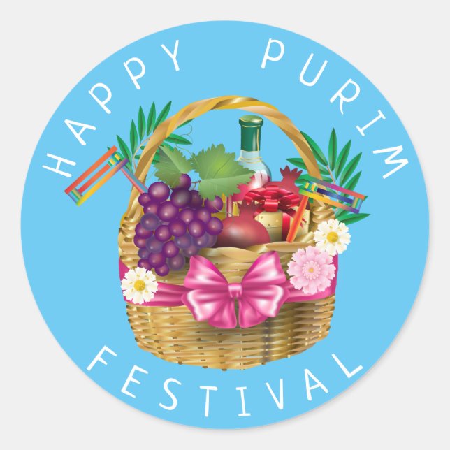 Sticker Rond Joyeux Purim Festival Funny Clown Kids Party (Devant)
