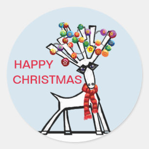 Sticker Rond Joyeux rennes de Noël dans les lumières de la fête