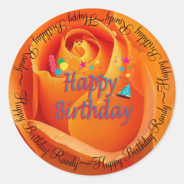 Sticker Rond Joyeux Rose orange d'anniversaire (Devant)