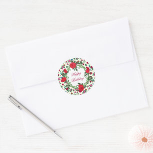 Sticker Rond Joyeux Roses d'anniversaire