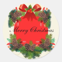 Sticker Rond Joyeux rouge de Noël
