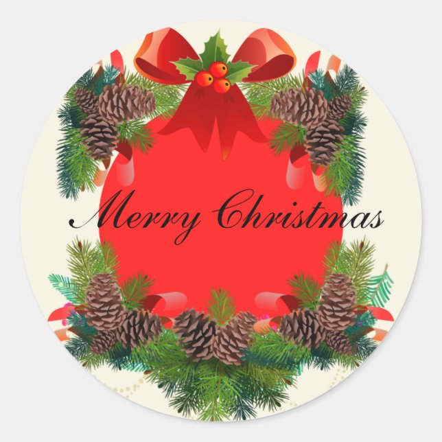 Sticker Rond Joyeux rouge de Noël (Devant)