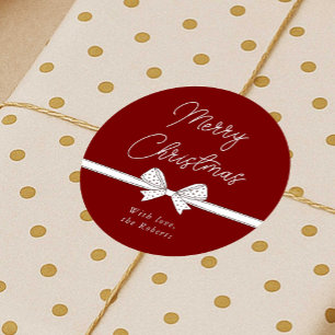 Sticker Rond Joyeux ruban de Noël manuscrit moderne rouge