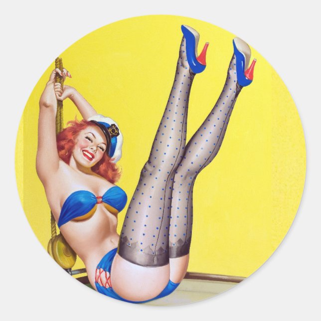 Sticker Rond Joyeux Sailor Pin Up (Devant)