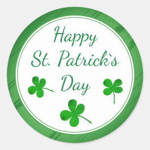 Sticker Rond Joyeux Saint Patrick`s Day Shamrock vert irlandais