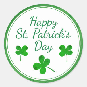 Sticker Rond Joyeux Saint Patrick`s Day Shamrock vert irlandais