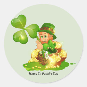 Sticker Rond Joyeux Saint Patrick's Day Leprechaun