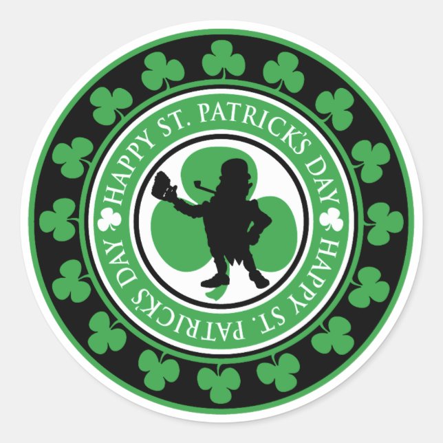 Sticker Rond Joyeux Saint Patrick's Day Leprechaun Shamrock (Devant)