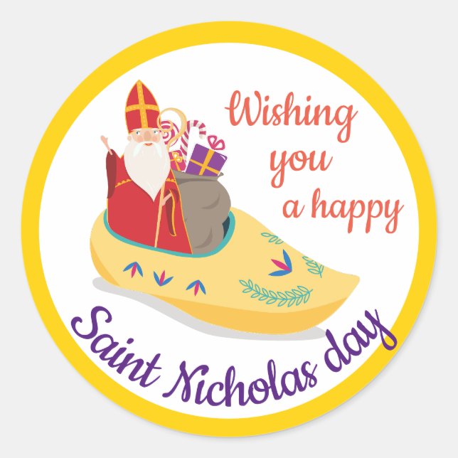 Sticker Rond Joyeux salut de la Saint-Nicolas, Sinterklaas eve (Devant)