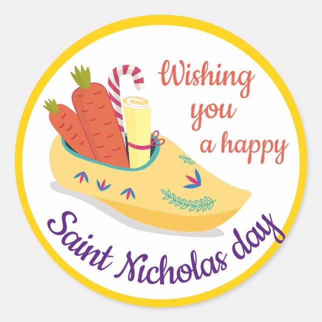 Sticker Rond Joyeux salut de la Saint-Nicolas, Sinterklaas eve (Devant)