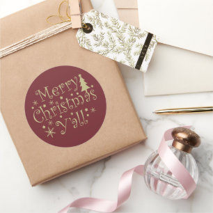 Sticker Rond Joyeux sapin de Noël décoré