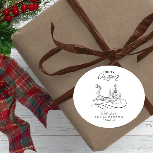 Sticker Rond Joyeux sapin de Noël et renne (Créateur téléchargé)