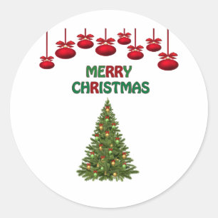 Sticker Rond Joyeux sapin de Noël présente Festive Festive