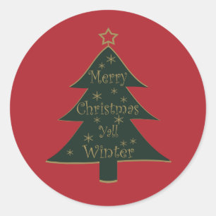 Sticker Rond Joyeux sapin décoré de Noël