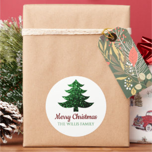 Sticker Rond Joyeux sapin vert de Noël Parkly Nom de famille