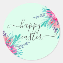 Sticker Rond Joyeux script d'aquarelle rose pâle rose