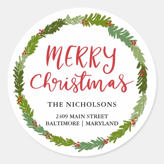 Sticker Rond Joyeux script de Noël | Adresse de retour de la co (Devant)
