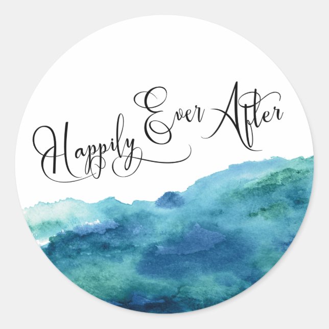 Sticker Rond Joyeux script moderne après Blue Green Aqua (Devant)