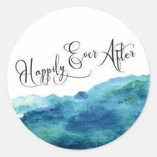Sticker Rond Joyeux script moderne après Blue Green Aqua