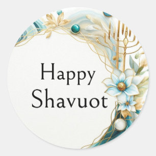 Sticker Rond Joyeux Shavouot - Or Bleu Agate