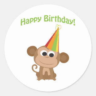 Sticker Rond Joyeux singe d'anniversaire