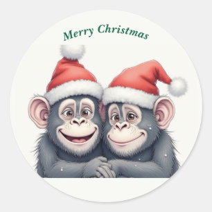 Sticker Rond Joyeux singes de Noël